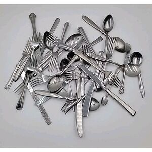 Lot of 36 Mixed Brands and Patterns of Stainless Steel Flatware Silverware